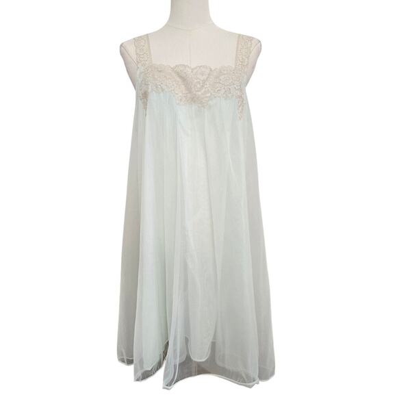 Van Raalte VTG 50s Mint Green Chiffon Lace Babydoll Nightgown Coquette Romantic - Picture 1 of 11
